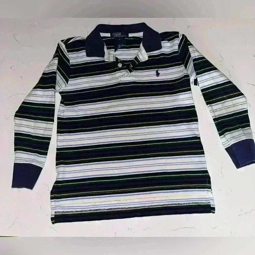 Vintage polo Ralph Lauren Kids navy long sleeve Striped size 5 polo shirt - Picture 1 of 3